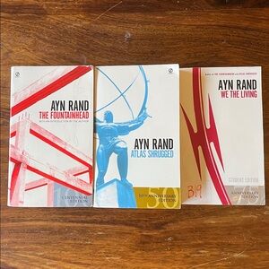 3 AYN RAND paperback books - The Fountainhead, Atlas Shrugged, We the Living